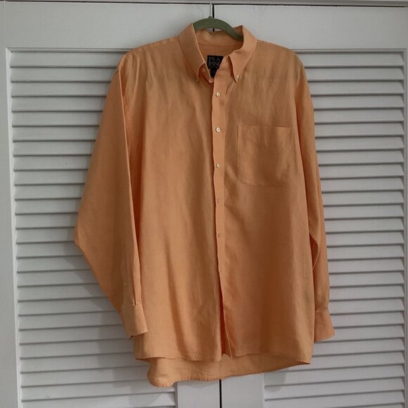 Jos. A. Bank 100% Linen Men’s size L orange button front Shirt loose fitting - Picture 1 of 8